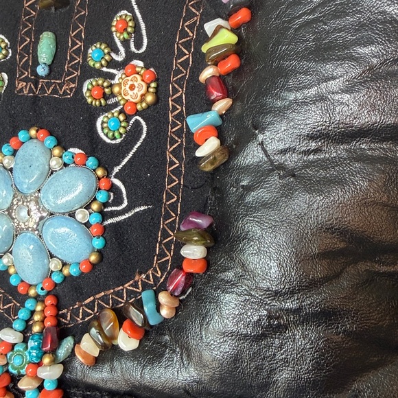 Mary Frances Beaded Fringe Hobo Tote Bag Black Multicolor - Picture 3 of 7